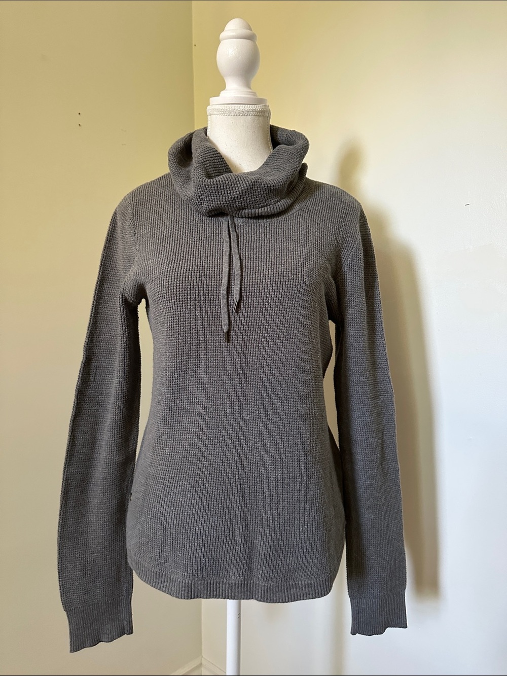 LAUREN RALPH LAUREN Grey 100% Cotton Waffle Knit Cowl Neck Sweater Medium